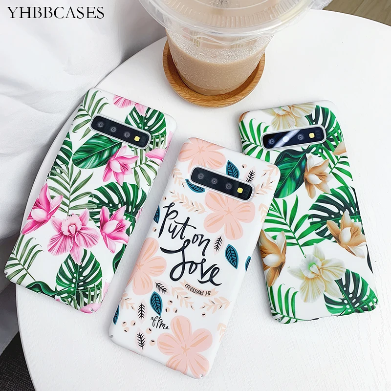 YHBBCASES для Samsung Galaxy S10 S8 S9 Plus светящиеся цветы жесткие чехлы Note 10 8 9 A6 A7 A70 Цветочный