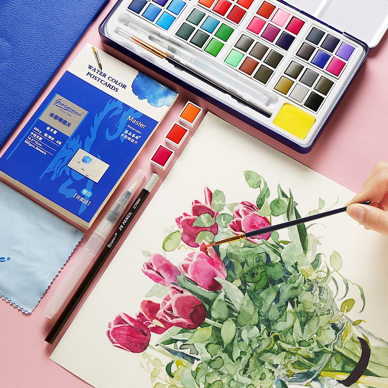 Preise 18 24 36 48 farben Wasser Feste Farbe Malen Set Metall Eisen Box Aquarell Malerei Pigment Tasche set Für Zeichnung Kunst Liefert