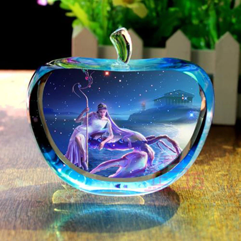 Crystal Zodiac Sign Glass Constellation Apple Paperweight Gifts for Home Office Decoration & Special Occasion