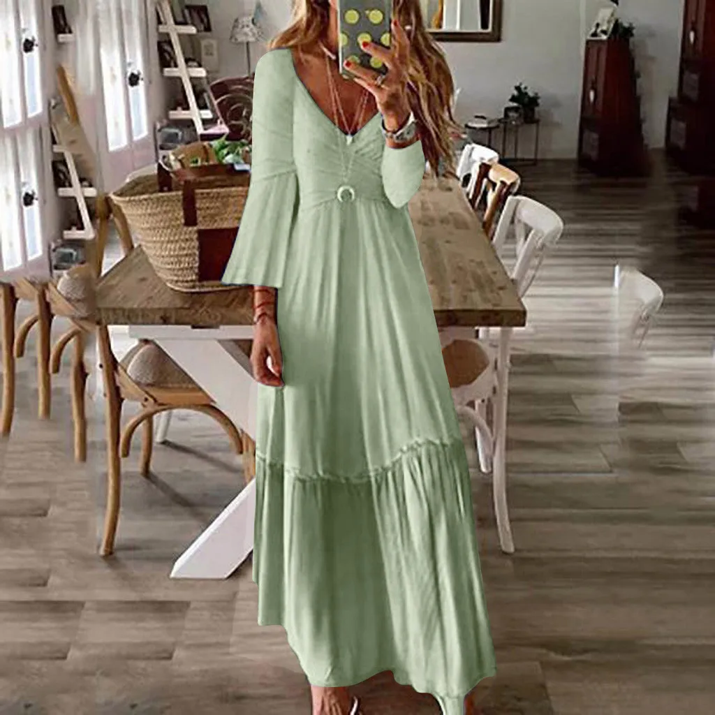 Женское сексуальное осеннее платье с v образным вырезом новинка Boho цветочный
