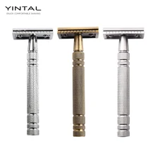 Мужская классическая двухсторонняя ручная бритва длинная латунная ручка 3 шт Безопасная бритва