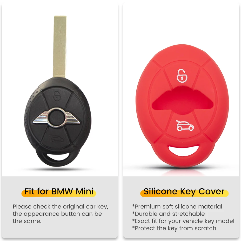 KEYYOU Silicone Key Case For BMW Mini Cooper S R50 R53 Two 2 Buttons Remote Protective Cover Jacket Skin Protector key case,key case cover