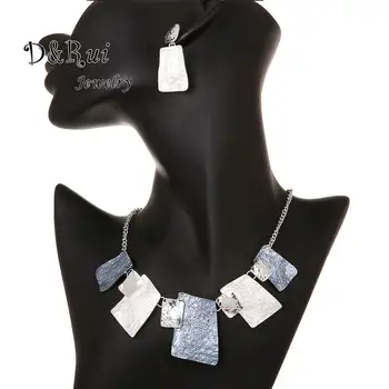 

Female Statement Geometric Link Chains Choker Necklace Jewelry Sets 2020 Big Earrings Necklaces Enameled Jewellery Set for Women