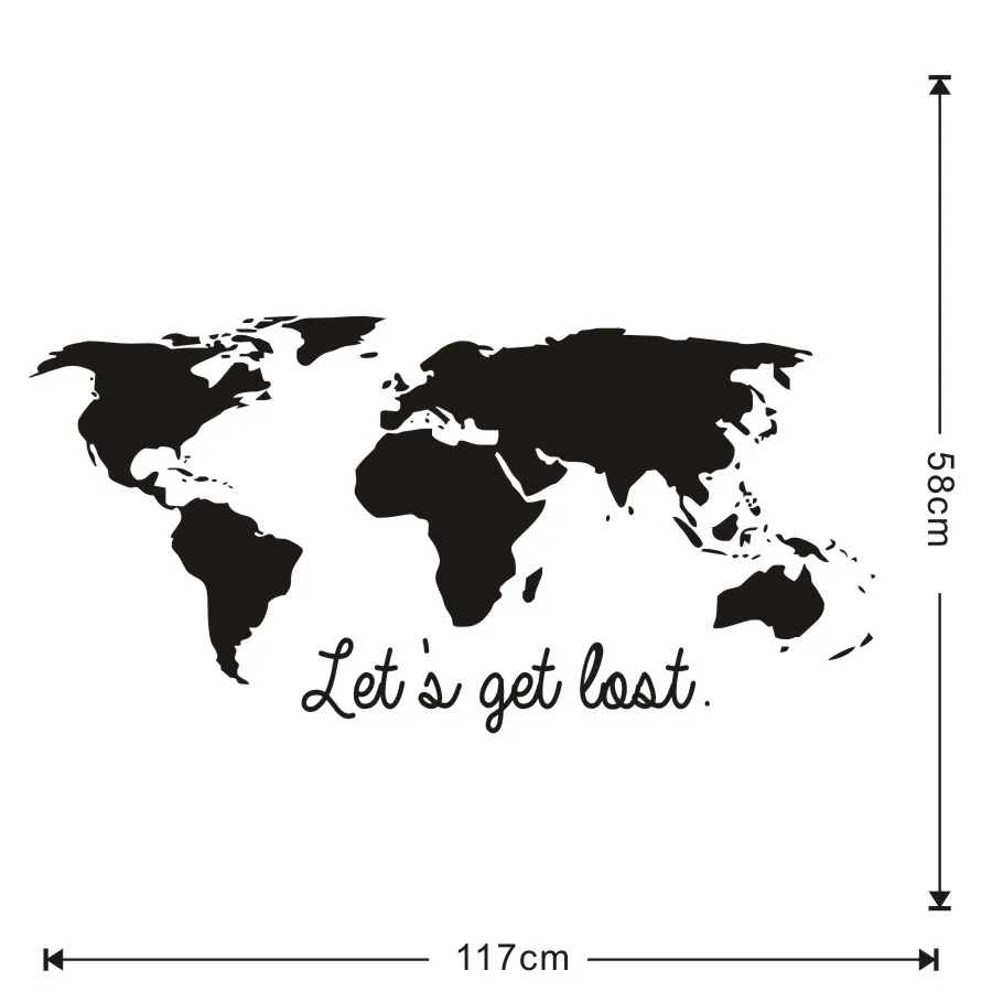 Art Vinyls World Map Wall Stickers Let's get lost Travel Quote Decals For Children Kids Room Living Room Home decor Mural Gift (1)