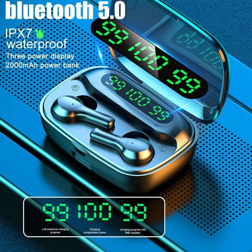 2000 мАч Bluetooth наушники V5.0 наушники-вкладыши TWS с Беспроводной светодиодный