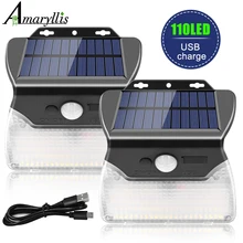 110led Солнечный свет три стороны угол освещения новейшая Солнечная лампа с тремя режимами USB зарядка Открытый водонепроницаемый сад огни