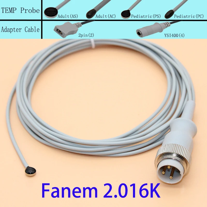 

Reusable medical temperature probe for Fanem monitor,3pin adult/pediatric skin surface/esophageal/rectal TEMP sensor,2.016k