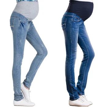 

Denim Maternity Long For Pregnant Women Clothing Pregnancy Cotton+Denim Clothes Short Belly Ripped Jeans Pants High Waist