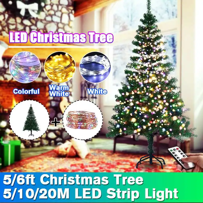 

180cm 6ft Artificial Christmas tree with led lights fiber optic Metal Stand For Home Christmas Holiday Festive Decoration