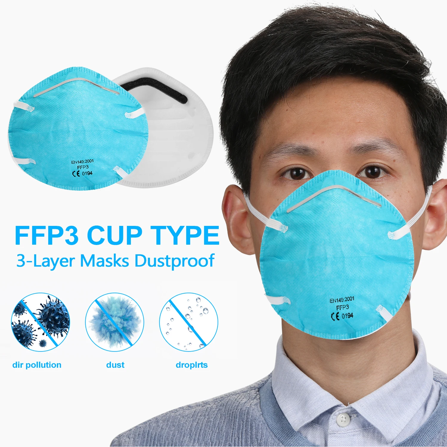 

20pcs FFP3 Mask face mask 4Lay Protective Mask Dustproof Breathable Mask FFP3 Respirator Dust Mask FFP3 without Valve dust mask