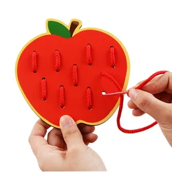 Juego de cuerda con dibujos de animales para niños, cuerda de madera con diseño de León, Cocodrilo, cebra, Bearor, fruta, juguete de habilidades para la vida