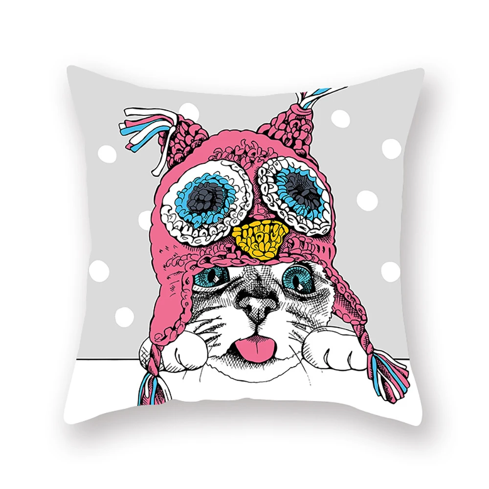 Lychee Cartoon Cat Dog Cushion Cover Printed Polyester Decorative Cushion Case Home Sofa Throw Pillow Case Size 45x45cm - Цвет: 1