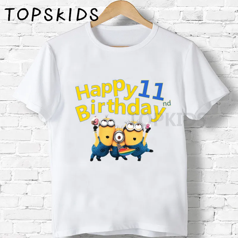 Свечи "Happy Birthday" для торта, Миньоны, номер 1-11, футболки с принтом Cartroon Забавные топы для маленьких мальчиков и девочек, детская Милая футболка, HKP2451