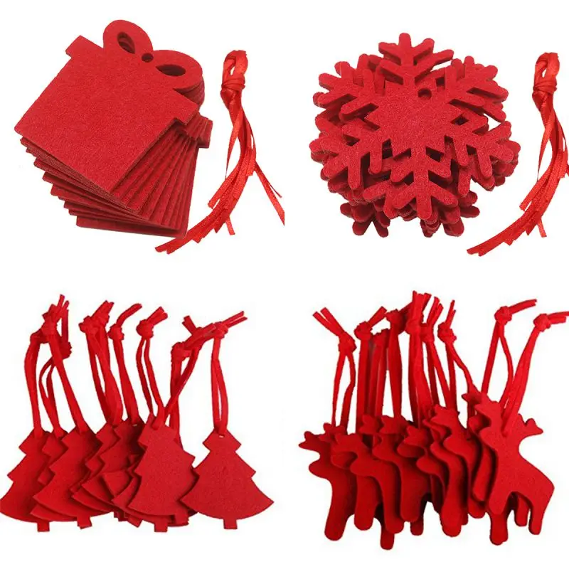 

10pcs Felt Cloth Crafts Christmas Ornament Tree Decoration Party Red Non-Woven Elk Baubles New Year Xmas Christmas Home Decor