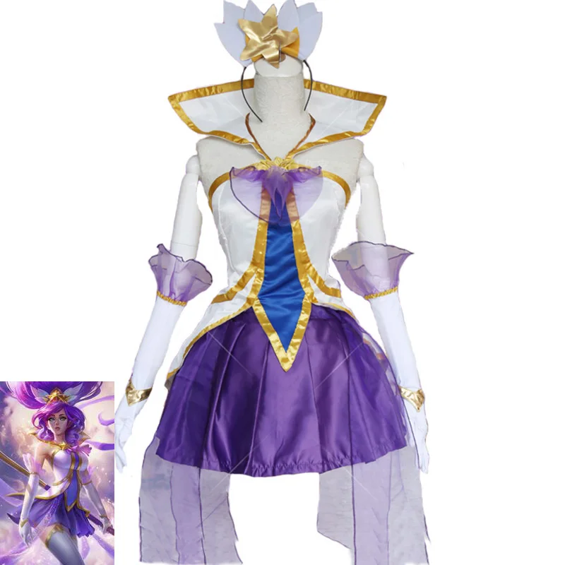 Zhomecos Игра LOL Janna звезда Хранитель Косплей Костюм фиолетовый парик косплей для