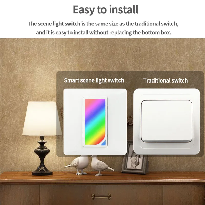 Wifi Smart Switch Home Light Dimmer Switch LED RGB Scene 1200 Colors Light Switch Compatible with Smart Life Tuya Google Alexa