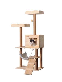 

Cat Climbing Frame Sisal Wood Nest Tree One Scratch Board Toy Platform Small Column Shelffor cats sisal rope