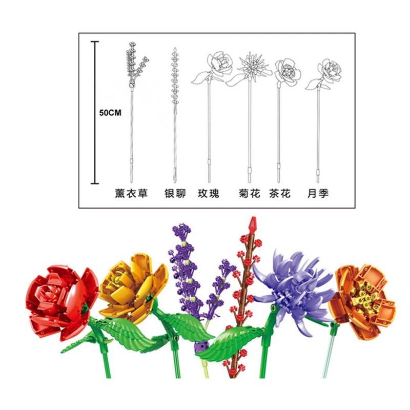 Romantic Rose Flower Vase Garden House Plant Assembly Building Blocks Classic Model Bricks Sets Kids Kit