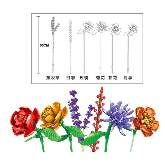 Romantic Rose Flower Vase Garden House Plant Assembly Building Blocks Classic Model Bricks Sets Kids Kit Without Box 436pcs