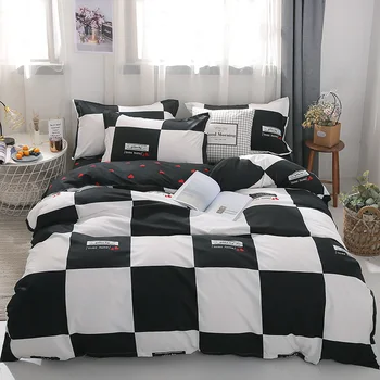 

3/4pcs Cotton Black and White Bedding Sets With Duvet Cover Bed Sheet Pillowcase Cute Stripe Bed Linen King Queen Full Twin Size