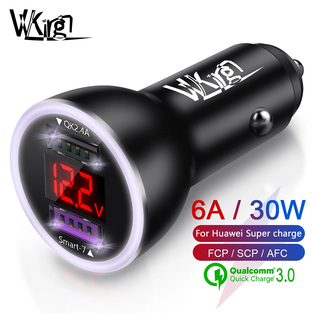 Pаспродажа VVKing Быстрая зарядка 3,0 двойной зарядное устройство font b USB b font для iphone samsung Xiaomi huawei Supercharge SCP QC3.0 30 Вт Быстрое Автомобильное зарядное устройство для тел...