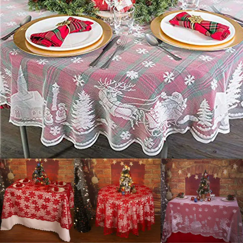 Newest Lace Round Table Cloth Cover Floral Tablecloth Wedding Party Home Décor Tablecloth Printing Table Cloth for Christmas