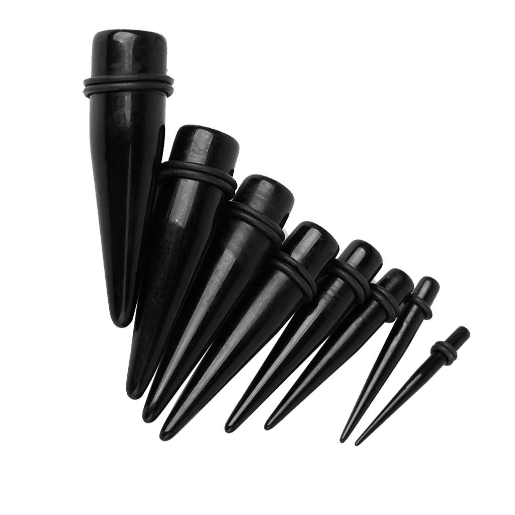 8 x Black Acrylic Expander Taper Ear Stretching Plug with different sizes Double O-ring