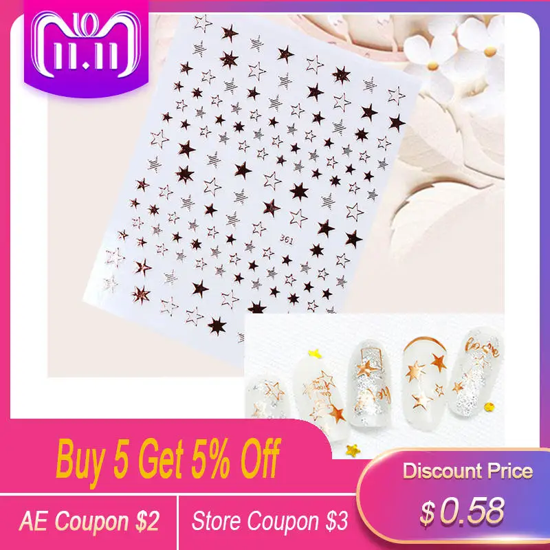 

1 Sheet Star Alphabet Geometry Nail Sticker Rose Gold Feather Water Decal Manicure DIY Decoration Nail Art Transfer Sticker