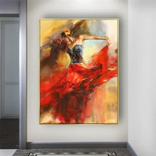 Custom hand-painted Oil Painting on Canvas Home Decor Living Room sofa wall Art Picture Dance Girl Painting Red Dress Canvas art