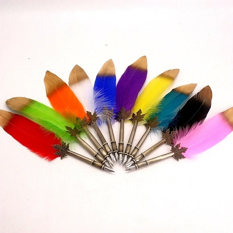 

New Retro Feather Pen Student Writing Stationery Set Black Gift Box Stainless Steel Nib Metal Texture Pen Birthday Gift