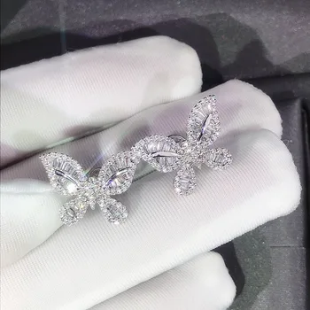 

Luxury 925 sterling silver Butterfly Cubic Zirconia Stud Earrings for Wedding Party Jewelry Women Crystal Earring Gift