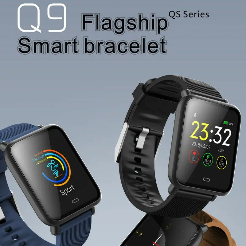 

New Q9 Blood Pressure Heart Rate Monitor Smart Watch IP67 Waterproof Sport Fitness Trakcer Watch Men Women Smartwatch