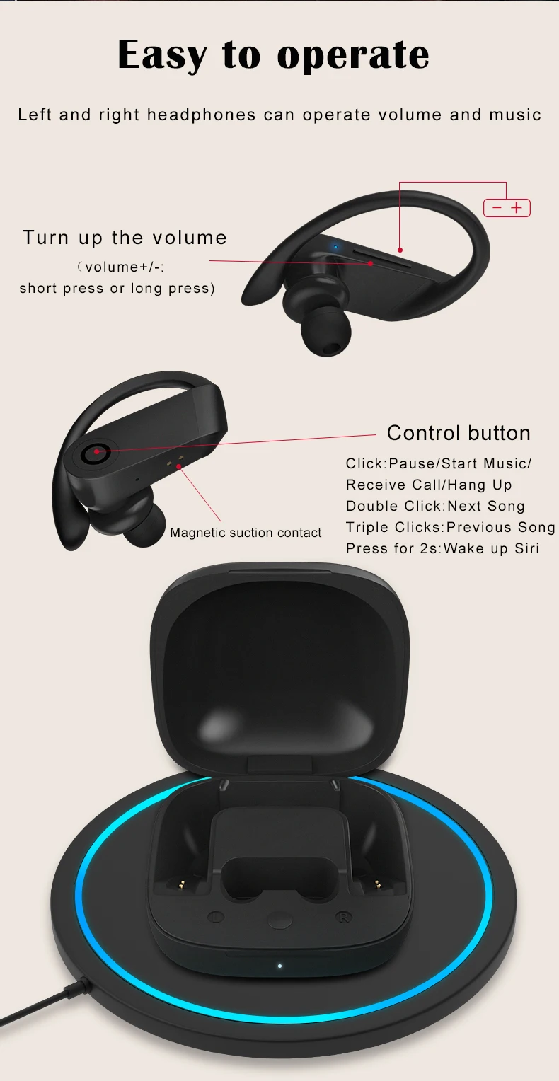 Sovawin V5.0 TWS спортивные наушники музыка стерео TWS беспроводная Bluetooth гарнитура вкладыши Наушники с беспроводной зарядной коробкой