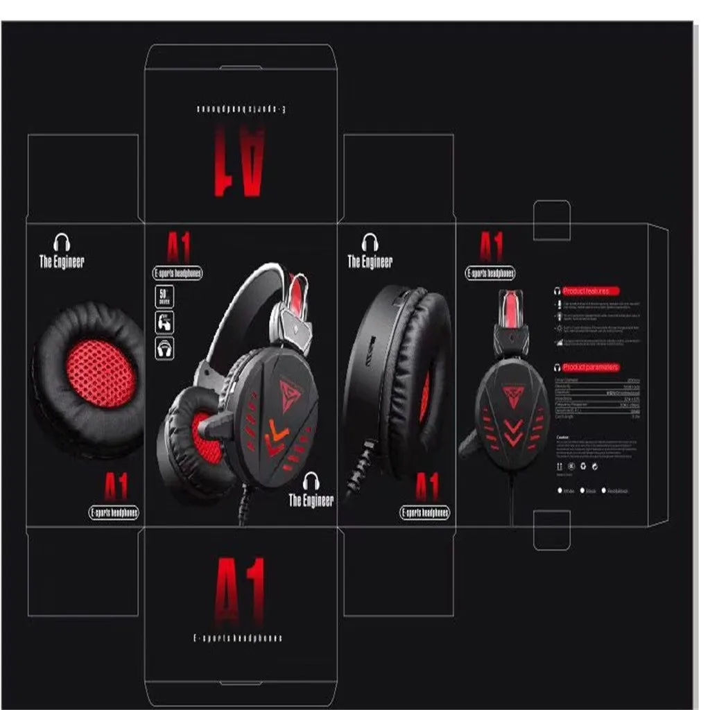 A1 Gaming Headphones 3.5mm USB Wired LED Light Stereo Headphone With Mic For PC