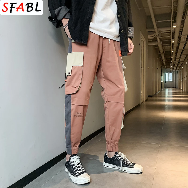 

SFABL New Men Hip Hop Cargo Pants Patchwork Overalls Men Streetwear Harem Pants Multi Pockets Fashion Trousers Male Harajuku