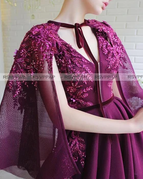 

Purple Long Evening Dresses 2020 Exquisite V-neck Beaded Top Wrap High Slit Front A-line Women Formal Gowns