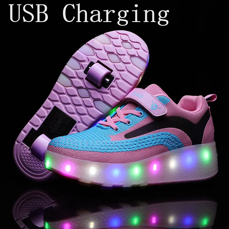 

Heelies LED Light Sneakers with Double TWO Wheel Boy Girl Roller Skate Casual Shoe Boy Lover Girl Zapatillas Zapatos Con Ruedas