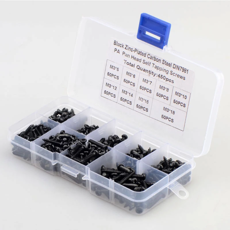 

450pcs Round Pan Head Tapping Screws Set M3 Screw Self -tapping screw Phillips Screw kit