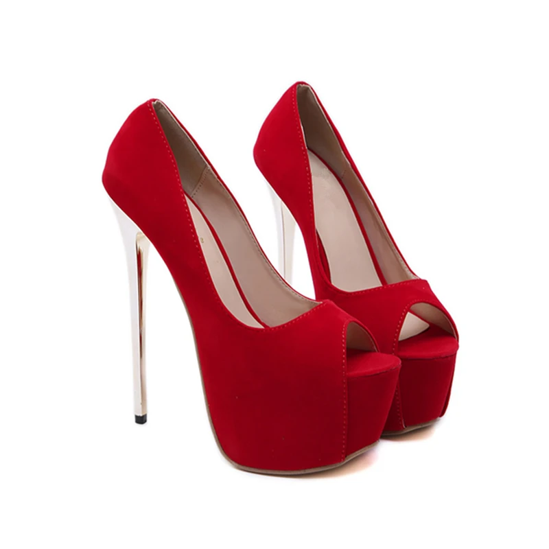 

2020 Summer 16 cm Super High Heel Stilettos Shoes Red Thick Bottom Platform Peep Toe Wedding Show Womens Pumps Plus Size 35-42