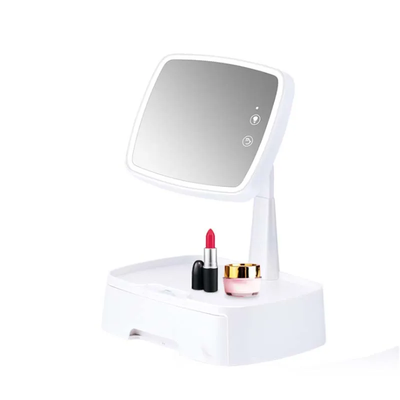 Espelho com Caixa de Armazenamento Espelho de Maquiagem Multi-função de Rotação Luz de Preenchimento Sensor Inteligente Desktop Beleza Led 21 Sensor inteligente led espelho com caixa de
