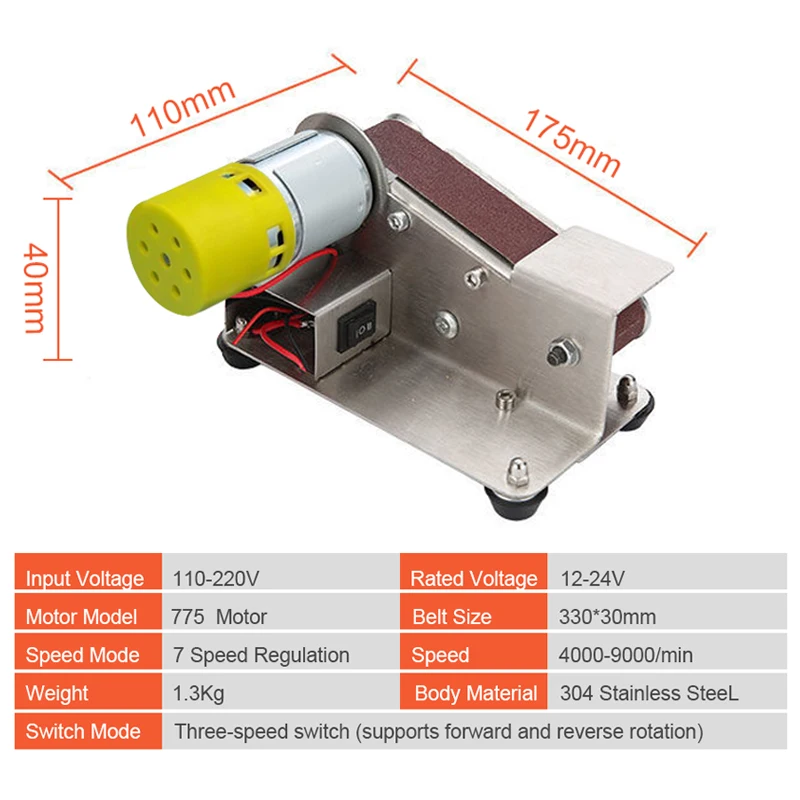 110V-220V Mini Electric Belt Machine DIY Sander Polisher Adjustable Speed Portable Mini Electric Belt Sander With 10PCS