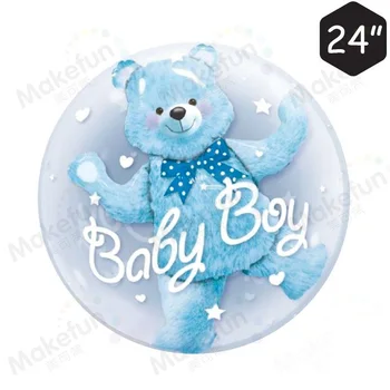 

24inch Baby Girl Blue Pink Bubble Ball in Ball Bear Ball Girl Boy 4D Bear Foil Balloons Birthday Baby Shower Decorations Toys