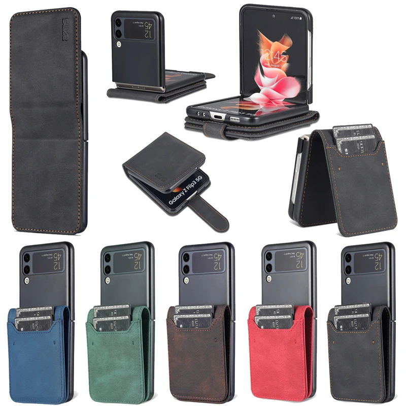 For Samsung Galaxy Z Flip3 ZFlip3 ZFlip 3 Z Flip 3 5G Case Stand Wallet Capa Leather Folding Shockproof Protective Phone Cover galaxy z flip3 case