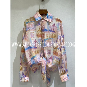 

2020 new fashion casual silk shirt female printed shirt shirt female elegant street wear high quality shirt Lace-up shirt