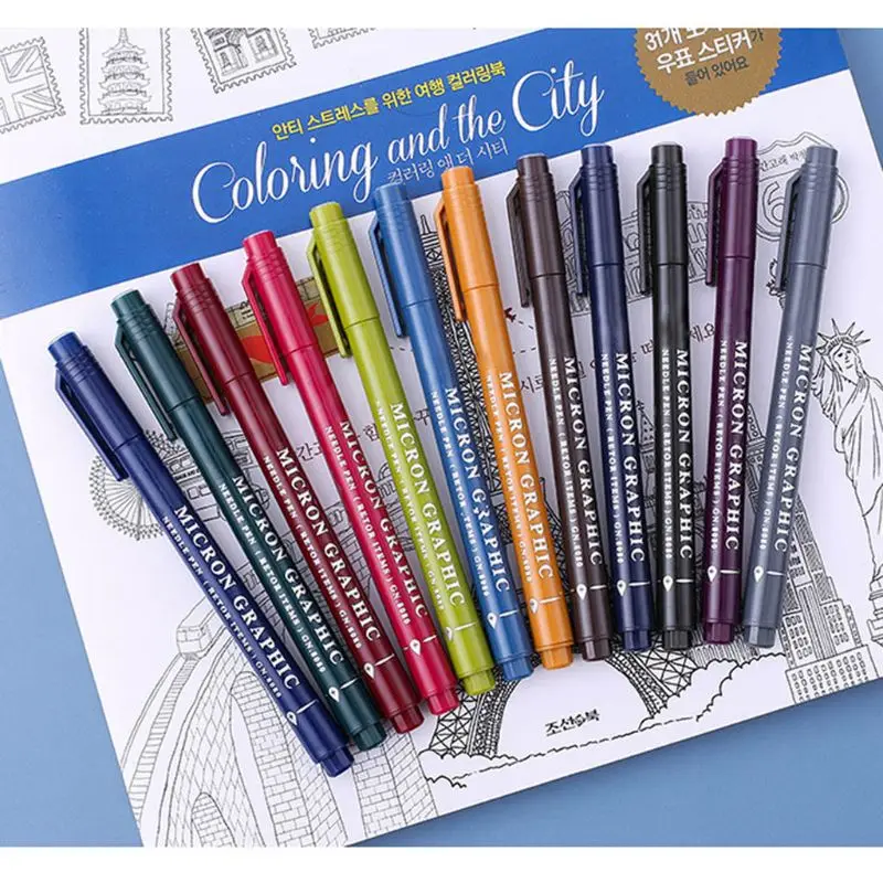 

12 Colors Hook Liner Needle Sketch Marker 0.5mm Ink Drawing Pen for Sketching