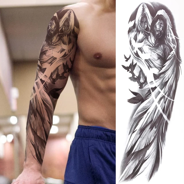 Jesus Christ Wing Temporary Tattoo Arm Sleeve For Men Women Adult Fake  Soldier Tatoos Sticker Warrior Large Black Tattoos Thigh  Temporary Tattoos   AliExpress