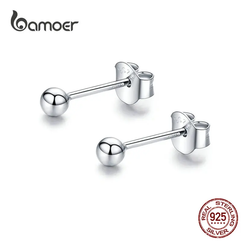 bamoer 925 Sterling Silver small Ball Sleeping Stud Earrings for Women Original Design Fine Jewelry Bijoux Brincos SCE581 | Украшения и