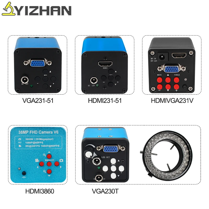 US $41.28 Digital Video Microscope Camera HDMI VGA 38MP 16MP 1080P 180X C mount lens LED Ring Light for PCB Soldering Repair Video output