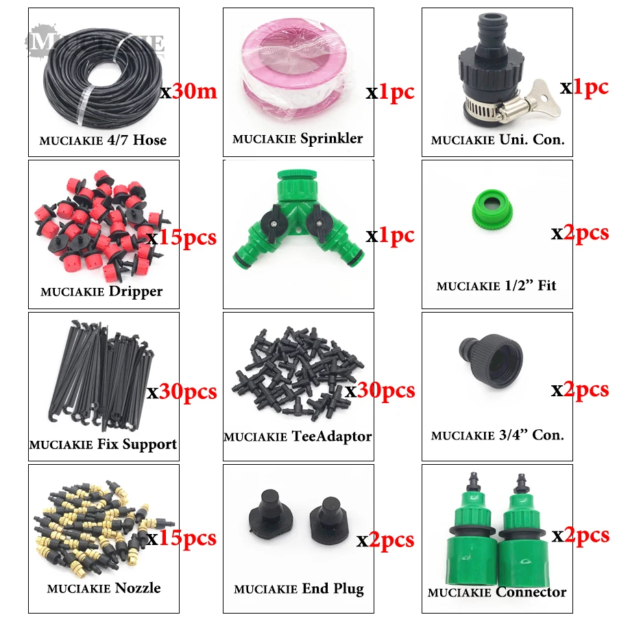 MUCIAKIE 10-30 м микро система орошения сада регулируемые красные капельницы латунные сопла наборы полива патио овощи капли воды - Цвет: i xAB198CL