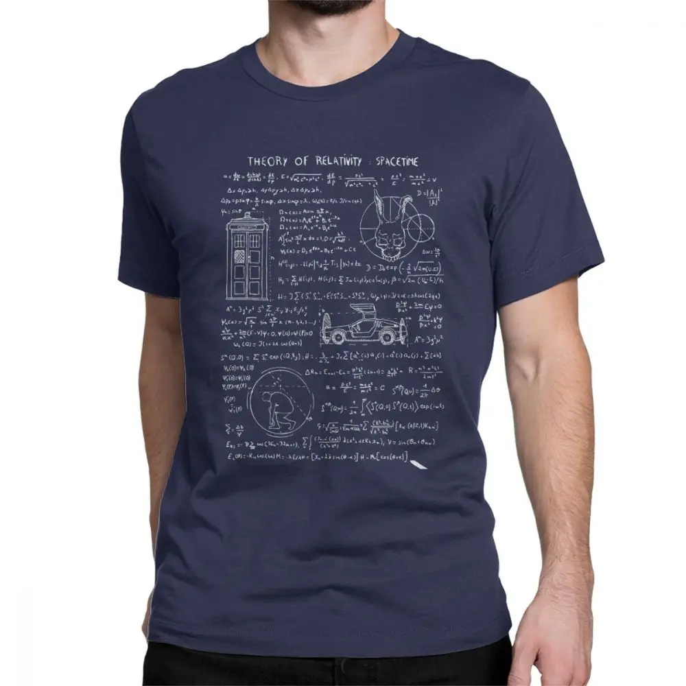 Футболки с теорией относительности в космическом времени, мужские футболки с Альбертом Эйнштейном Донни, хлопковая футболка с коротким рукавом, 4XL 5XL, топы - Цвет: Тёмно-синий